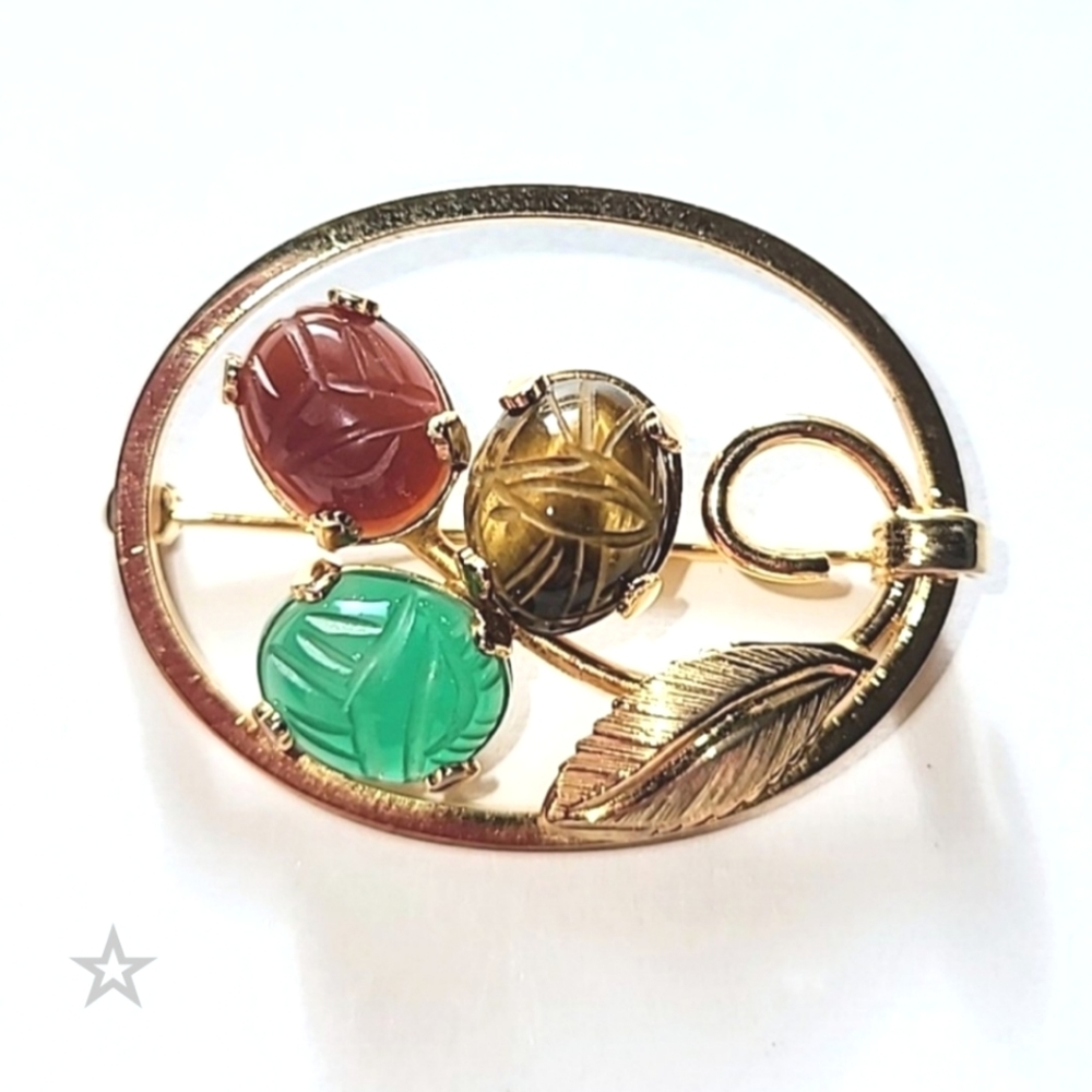 CASSELL GF SCARAB PIN BROOCH - GOLD-FILLED, GENUINE STONES
